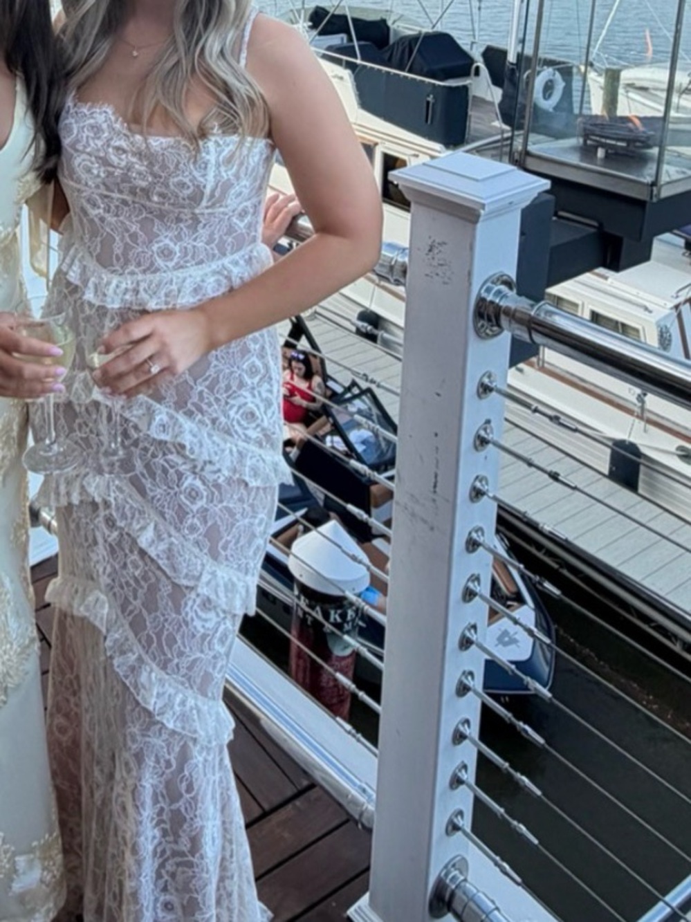 Lace Ruffled Slip Maxi Dress in Ivory - Picture 4 of 4